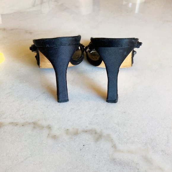 Vintage Sacha London black rhinestone high heel shoes / sandals, square toe, 90s - Picture 5 of 8